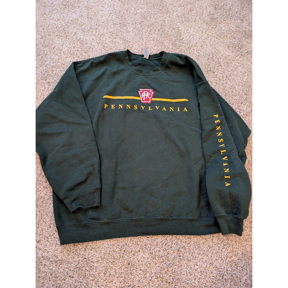 Gildan Pennsylvania Railroad PRR Graphic Sweatshirt Forest Green Mens 2XL